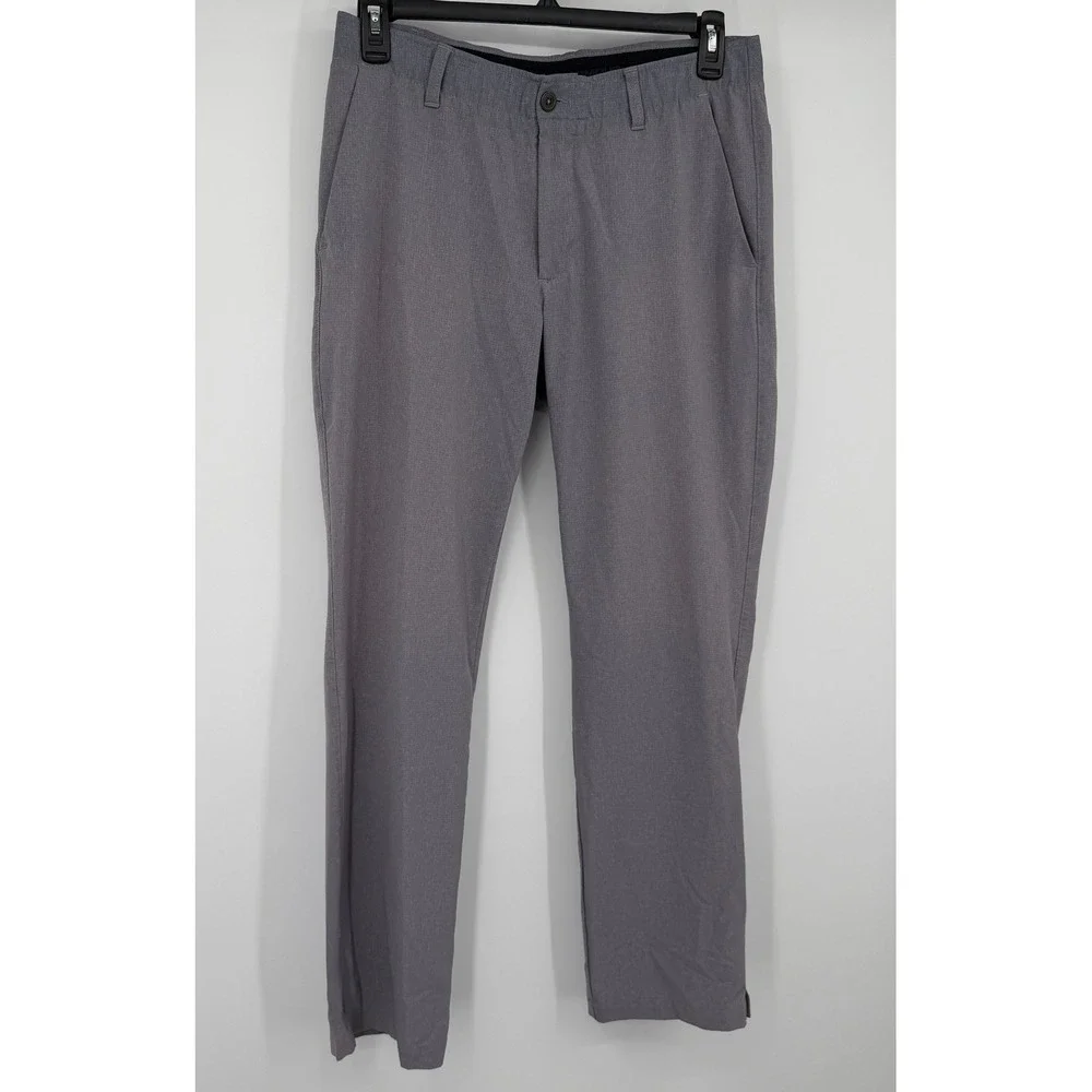 Under Armour Mens Gray Textured Golf Pants Flat Front Performance Trousers 34x32